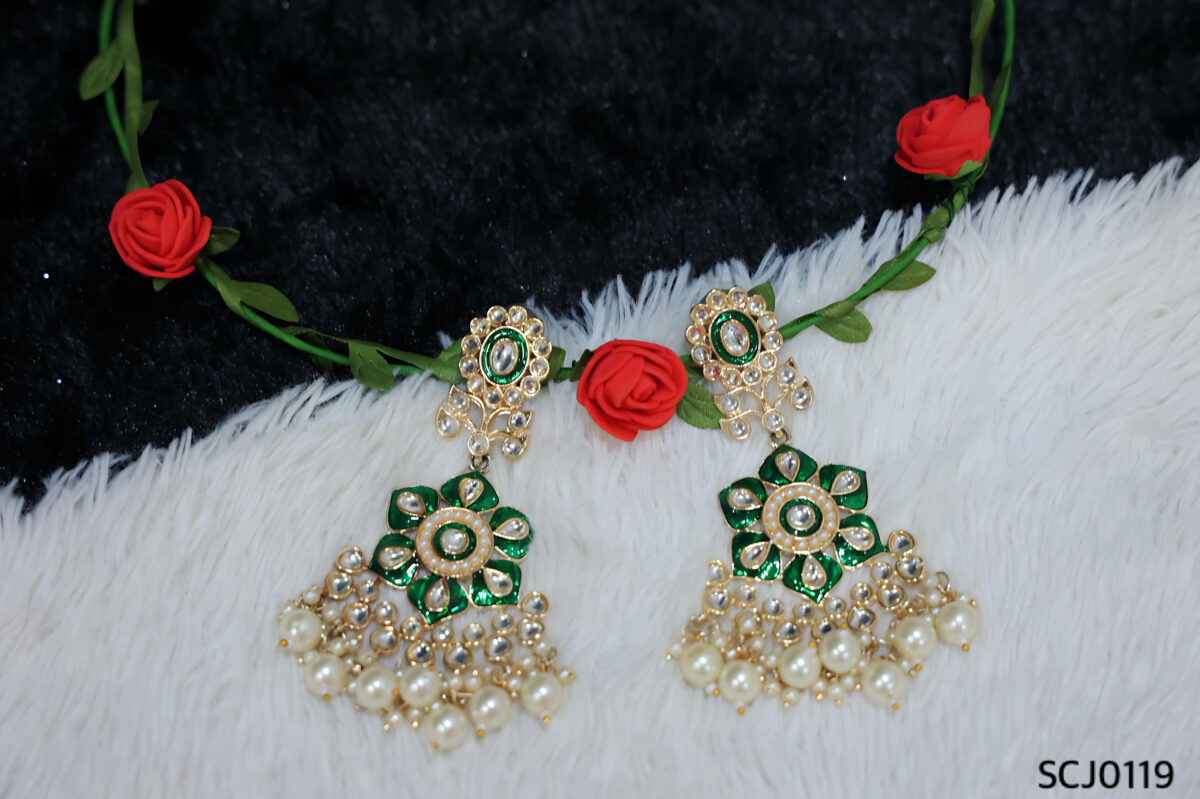 Kundan Earrings - Dark Green