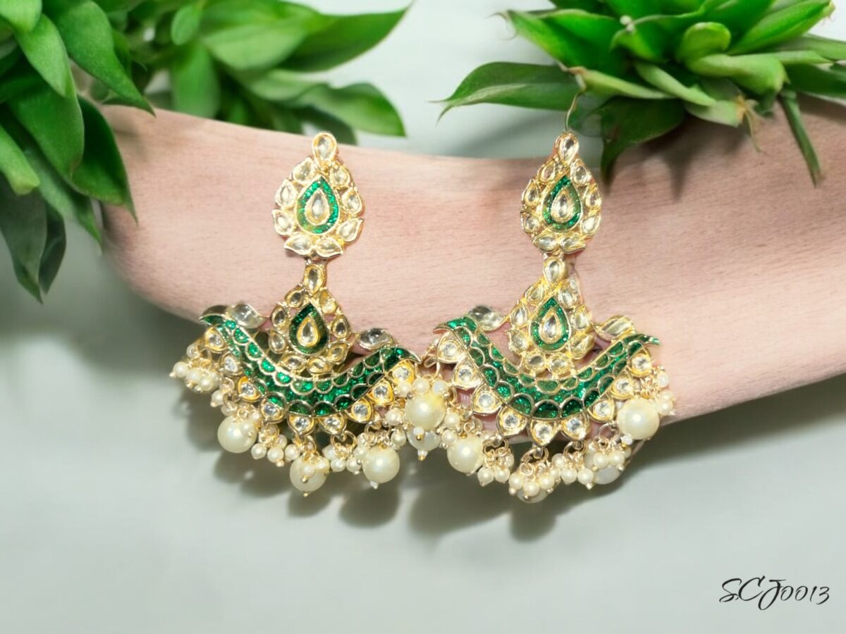 Kundan Earrings - Dark Green