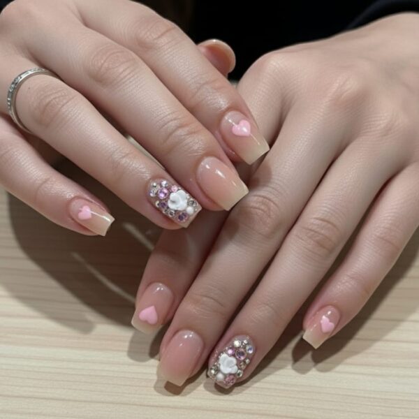 Peach Moti Rose 3D Art Square Nails